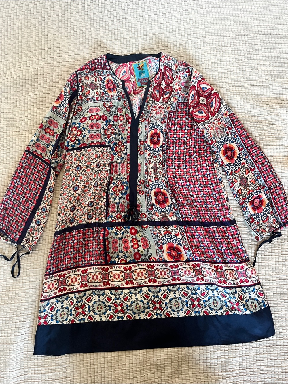 Johnny Was Pink and Blue Silk Floral Tunic, Size XS